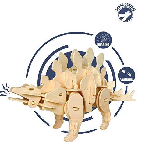 ROKR Dinosaur Wooden Puzzle- Sound Controlled Model Kit-Building Crafts Set- Birthday for Kids and Adults