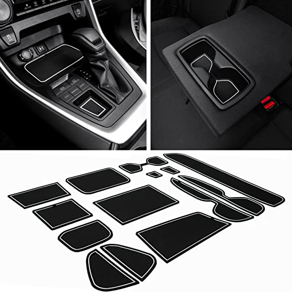 JDMCAR Liner Accessories Compatible with Toyota RAV4 2023 2022 2021 2020 2019, Custom Fit Cup Holder, Center Console, and Door Pockets Rubber Inserts Kit (White Trim) -15 PC Set