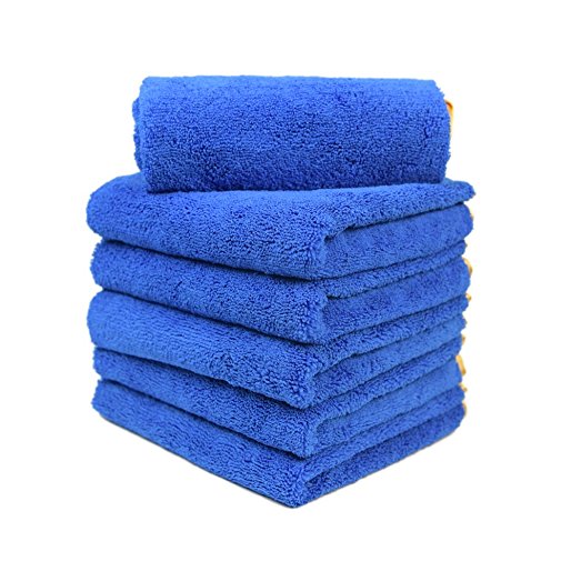 Carcarez Microfiber Towels Car Window Towel for Car Wash Drying Blue 380 GSM 16 in.x 24 in. Pack of 6