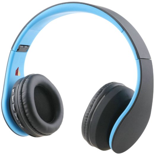 iRunzo Over Ear Stereo Wireless Bluetooth Headset Headphone with Mic 3.5mm Jack FM Radio Memory Card MP3 Noise Canceling Folding Strech for iPhone LG Samsung Sony PC Xbox Ps4 Gaming Sports(Blue)