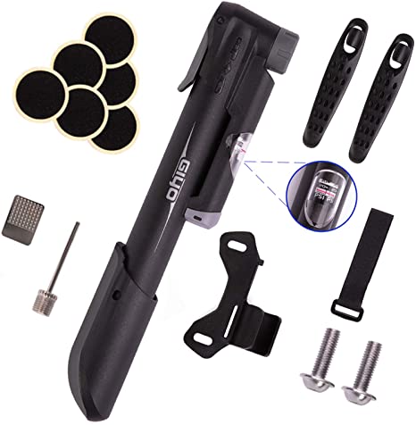 GIYO Mini Bike Pump, Portable Compact Bicycle Pump with Pressure Gauge, Tire Repair Kit, Perfect for Presta & Schrader Frame Mount for Road, Mountain & BMX Cycling, Ball Pump with Needle 120 PSI