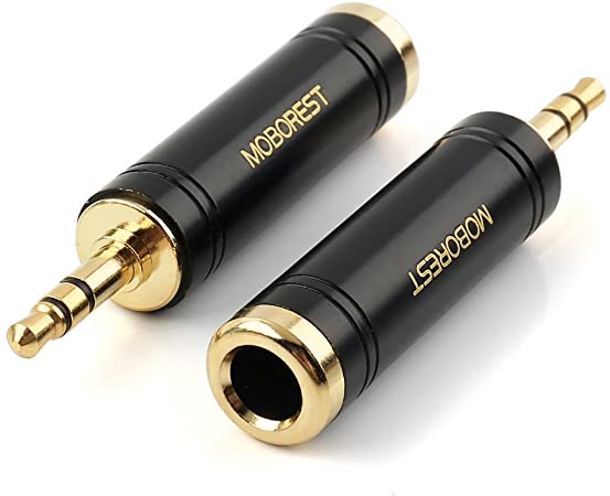 MOBOREST 3.5mm M to 6.35mm F Stereo Pure Copper Adapter, 1/8 Inch Plug Male to 1/4 Inch Jack Female Stereo Adapter, Can be Used for Conversion Headphone adapte, and adapte, Black Fashion 2-Pack