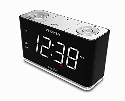 Alarm Clock Radio with Night Light, Dual Alarm, FM Radio, Auto Time and Date Setting, Auto & Manual Dimmer Control, Sleep Timer, USB Charge Port, AUX-In, Battery Backup (CKS507 from iTOMA)