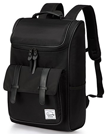 Vaschy Unisex Vintage Backpack Water-resistant School Backpack Travel Backpack for 15.6 Inch Laptop Daypack -Black