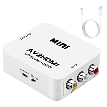 AV to HDMI Converter, RCA to HDMI Adapter, 1080p 3RCA CVBs to HDMI Composite Video Audio Converter Adapter for TV/PS3/VHS/VCR/DVD/PC/Blu-Ray DVD, White