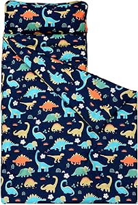 PHF Dinosaur Toddler Nap Mat Set, with Removable Pillow for Toddler Boys, Soft and Lightweight for Daycare, Preschool, Travel, Kindergarten Sleeping Bag, Fits Ages 3-6 Years, Dinosaur