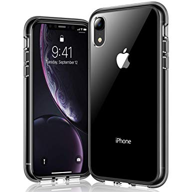 RANVOO iPhone XR case, iPhone XR Protective Clear Case [Certified Military Protection] [Agile Button] with Reinforced Black TPU Bumper and Transparent Hard PC Back Case Cover, Black