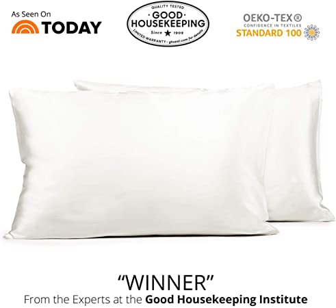 Fishers Finery 25mm 100% Pure Mulberry Silk Pillowcase Set Good Housekeeping Winner (White, King 2 Pack)