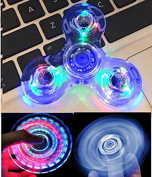 Wooce Crystal Blue LED Light Fidget Spinner -High Speed Hand Spinner Tri-Spinner for Kids Adults EDC ADHD Focus Anxiety Relief Toys