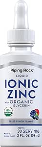 Piping Rock Liquid Zinc | Ionic Zinc Sulfate | with Organic Glycerin | 2 oz | Fruit Punch Flavor | Vegetarian, Non-GMO, Gluten Free Supplement