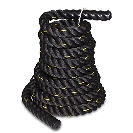 Super Deal Black Battle Rope 1.5"/ 2" Width Exercise Batting Ropes 30/40/50Ft Length GYM Muscle Toning Metabolic Workout Fitness Exercise