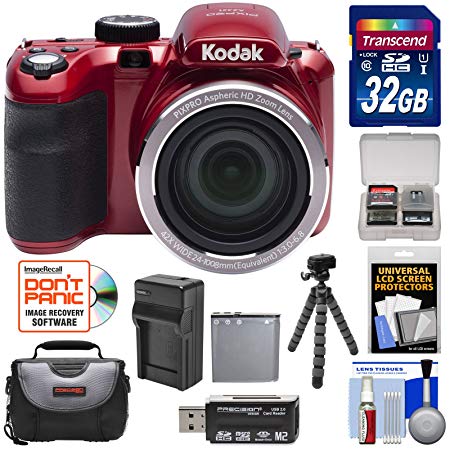 KODAK PIXPRO AZ421 Astro Zoom Digital Camera (Red) with 32GB Card   Case   Battery/Charger   Flex Tripod   Kit