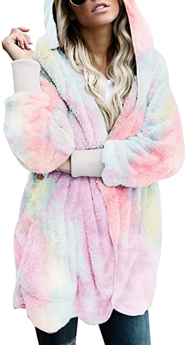 Dokotoo Womens Long Sleeve Solid Fuzzy Fleece Open Front Hooded Cardigans Jacket Coats Outwear with Pocket