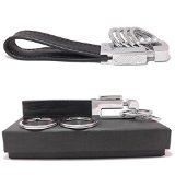 Olivery Leather Valet Key Chain with 4 Detachable Key Rings Black C003