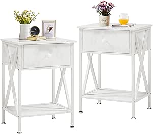 VECELO Modern Side End Table, Nightstand Storage Shelf with Bin Drawer for Bedroom, Lounge