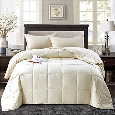 HIG 3pc Down Alternative Comforter Set - All Season Reversible Comforter with Two Shams - Quilted Duvet Insert with Corner Tabs -Box Stitched –Hypoallergenic, Soft, Fluffy (King/Cal King, Ivory)