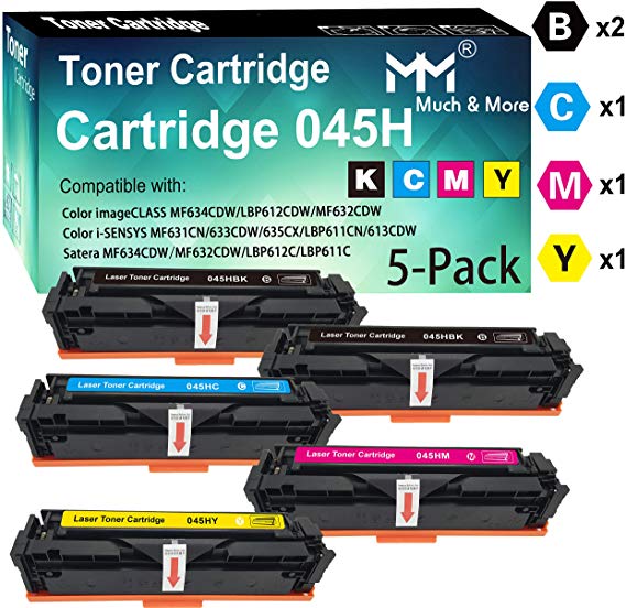 Compatible 5-Pack (2X K C M Y,High Yield) Cartridge 045 045H Toner Cartridge CRG-045H for Canon Color imageCLASS LBP612Cdw MF634Cdw MF632Cdw MF632 MF634 Printer, by MuchMore