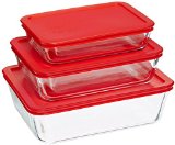 6 Piece BakewareCookware Set with Red Plastic Covers