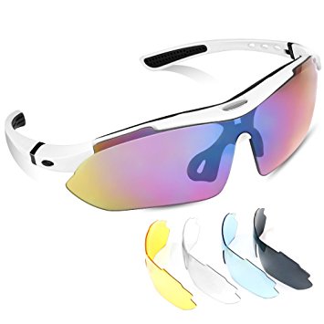 Lonew Polarized Sports Sunglasses with 5 Interchangeable Lenses for Men Women Baseball Cycling Fishing Driving Golf Ultra-light Frame
