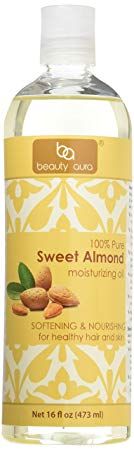 Beauty Aura 100 % Pure Sweet Almond Oil. Cold Pressed From Best Quality Almond Kernels. - Cold Pressed & Hexane Free - No Synthetic Preservatives, Colors or Fragnances (16 Fl Oz) by Beauty Aura