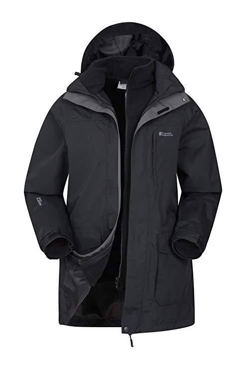 Mountain Warehouse Glacier Mens 3 in 1 Long Waterproof Jacket - Breathable Triclimate Jacket, Taped Seams, Detachable Hood Winter Coat - for Holidays, Hiking, Travelling