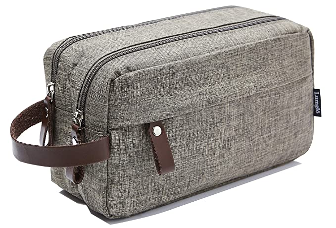 Men's Travel Toiletry Bag Dopp Kit - Dual Compartments with Handle (Taupe Brown)