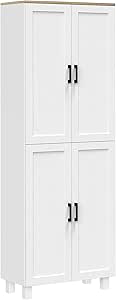 HOMCOM Freestanding Kitchen Cupboard, 4-Door Storage Cabinet Organizer with Adjustable Shelves, 170cm, White