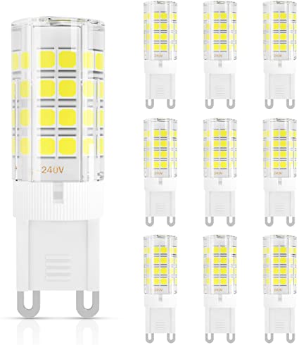 DiCUNO G9 4W LED Light Bulbs, 450LM, Equivalent to 40W-50W Halogen, Cool White 6000K, 100-240V, CRI&gt;85, Not Dimmable, Energy Saving Capsule Light Bulbs, 10 Packs