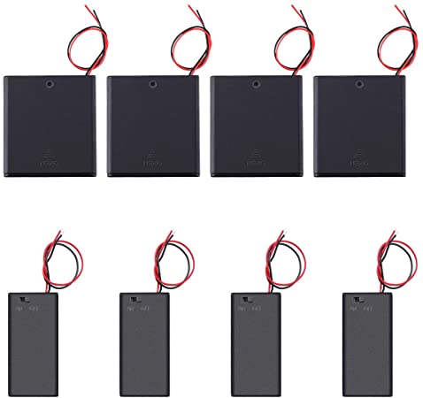 WiseField (Pack of 8) AA Battery Holder Case Bundle with ON/Off Switch, 4Pcs 2X 1.5V AA Battery Holder with Leads, 4Pcs 4X 1.5V 6 Volt Battery Holder with Wire