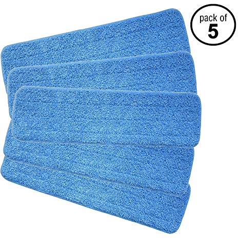 Re-Up Microfibre Spray Mop Replacement Heads For Wet/Dry Mops Compatible With Bona Floor Care System (5 Pack)