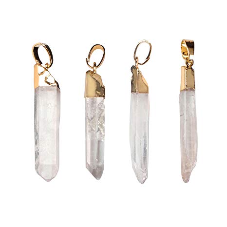 Wholesale 4 PCS Raw Clear Quartz Crystal Pendant Natural Gem Healing Point Reiki Charm Bulk for Jewelry Making