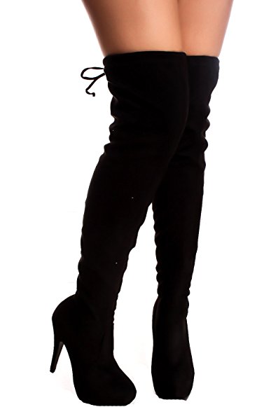 Lolli Couture Forever Link Faux Leather Lace UP Long Combat Style With Heel Knee High Long Boots