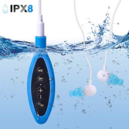 Waterproof MP3 Player, IPX8 Swimming Music Players 8GB Hi-Fi Audio Player with Underwater Headphones, Support FM Radio/MP3 Player with Clip for Swimming Water Sports.