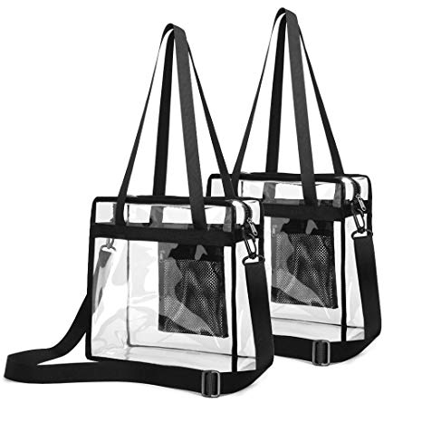 Clear Stadium Bag, Clear Tote Bag NFL Stadium Approved 12 x 12 x 6 Clear Crossbody Bag with Adjustable Shoulder Strap, Zippered Top, Perfect for Stadium, School, Sports Games, Concerts, 2 Pack