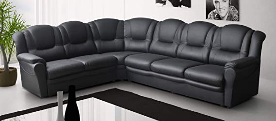 Sofas and More BIG CORNER SOFA TEXAS BLACK SUITE FAUX LEATHER LIVING ROOM SETTEE