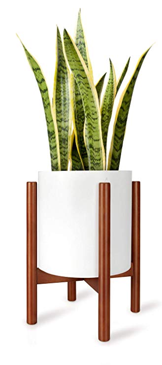 Mkono Plant Stand Mid Century Wood Flower Pot Holder Display Potted Rack Rustic Decor, Up to 10 Inch Planter (Plant and Pot NOT Included), Brown