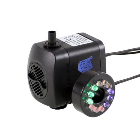 GBGS Water Pump with 12 Colorful LED Light for Fountain Fish Tank Aquarium 15W 800L/H