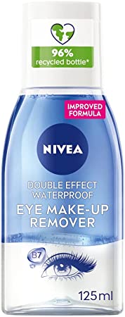 NIVEA Double Effect Waterproof Eye Make-Up Remover (125ml), Daily Use Face Cleanser for Make-Up and Mascara with Cornflower Extract and Biotin