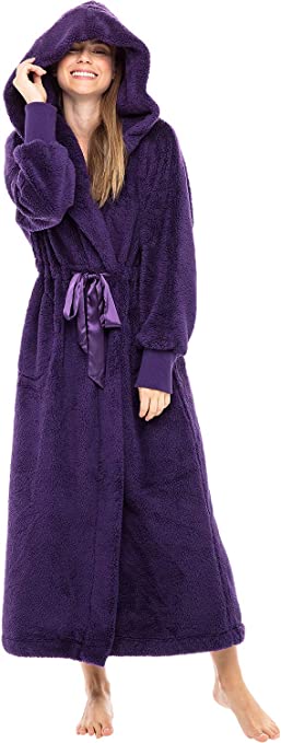 Alexander Del Rossa Women's Plush Fleece Robe with Hood, Long Warm Hooded Bathrobe