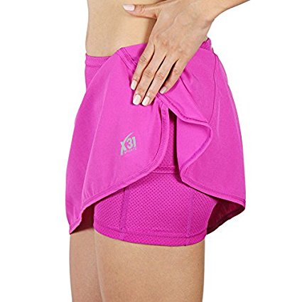 Running Skirt, Tennis Skort with Mesh Shorts and Zipper Pocket for Workout, Golf, Gym by X31 Sports