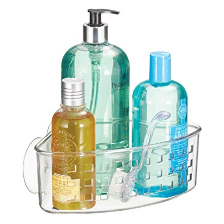 InterDesign Bathroom Shower Suction Corner Basket for Shampoo, Conditioner, Soap - Clear