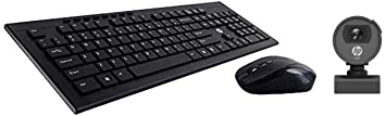 HP USB Wireless Spill Resistance Keyboard and Mouse Combo & w100 480P 30 FPS Digital Webcam with Built-in Mic, Plug and Play Setup, Wide-Angle View for Video Calling on Skype, Zoom, Microsoft Teams