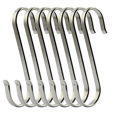 RuiLing 6-Pack Size X-Large Flat S Hooks Heavy-Duty Genuine Solid 304 Stainless Steel S Shaped Hanging Hooks,Kitchen Spoon Pan Pot Hanging Hooks Hangers Multiple uses.