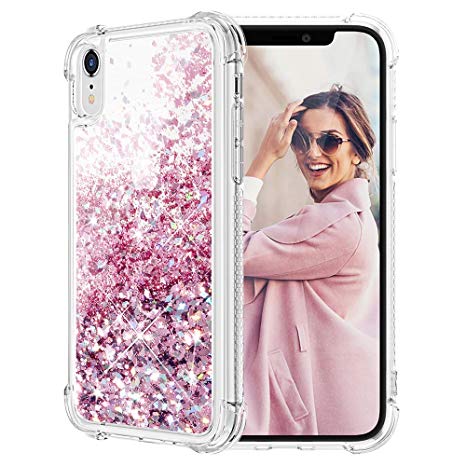 Caka iPhone XR Case, iPhone XR Glitter Case Shockproof Glitter Series Luxury Bling Fashion Flowing Liquid Floating Sparkle Soft TPU Clear Case for iPhone XR (Rose Gold)