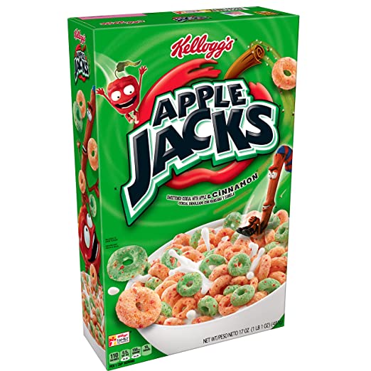 Kellogg's Apple Jacks Breakfast Cereal, 8 Vitamins and Minerals, Kids Snacks, Large Size, Original, 14.7oz Box (1 Box)