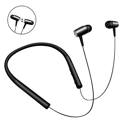 Kimitech V4.1 Bluetooth Headphones Wireless Wired Flexible Neckband Headset Noise Reduction HD Voice Built in Mic for sports Black (balck)