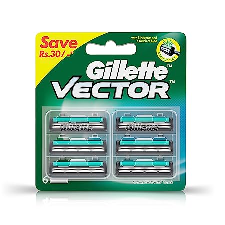 Gillette Vector Plus Manual Shaving Razor Blades (Cartridge) - 6s Pack