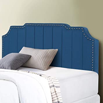 VECELO Upholstered Linen Fabric Surface,Meatl Frame/Woodboard,Headboards King, Dark Blue