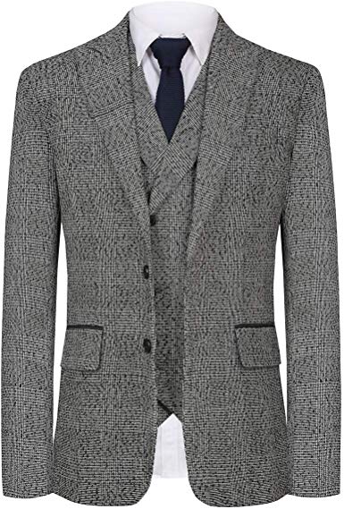 CMDC Men Suit Slim Fit Tweed Wool Blend Herringbone Vintage Tailored Modern Fit Suit
