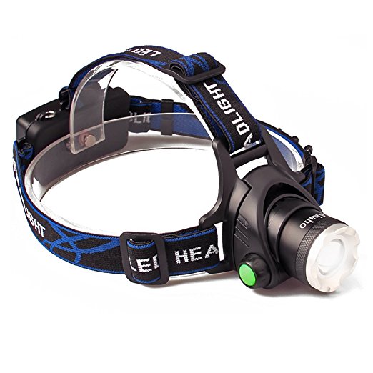 Akaho XML T6 Zoomable 3 Modes Bright LED Headlight with Rechargeable 18650 Battery and USB Cable